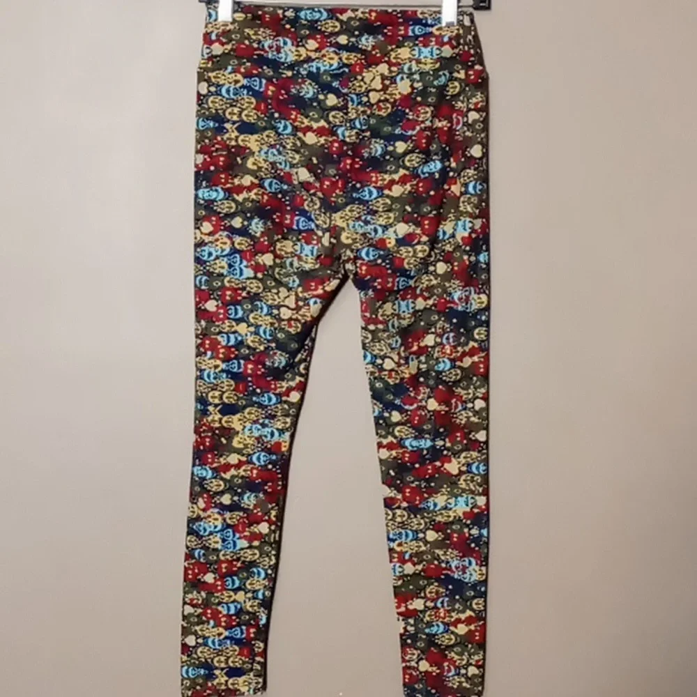 LuLaRoe Dark Blue w Bright Color Patterned Leggings One Size - Picture 2 of 5